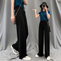Ice silk wide leg pants womens summer thin model 2021 New High waist hanging sense Korean version of loose straight tube Joker pants women