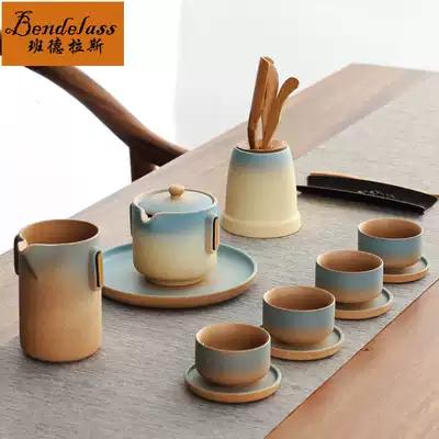 Banderas rough pottery simple tea set set Japanese home small living room Tea Cup practical whole set of gifts