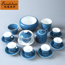 Banderas blue glaze tea set Cup Cup kung fu tea set teapot home light luxury tea ceremony Zen