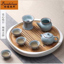 Banderas Ru Kiln Kung Fu tea set Household simple Chinese ice cracking piece handmade ceramic tea set can be raised