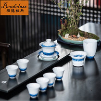 Hand-painted Kung Fu tea set cover bowl teacup white porcelain tea set gift box business gift set tea set office reception