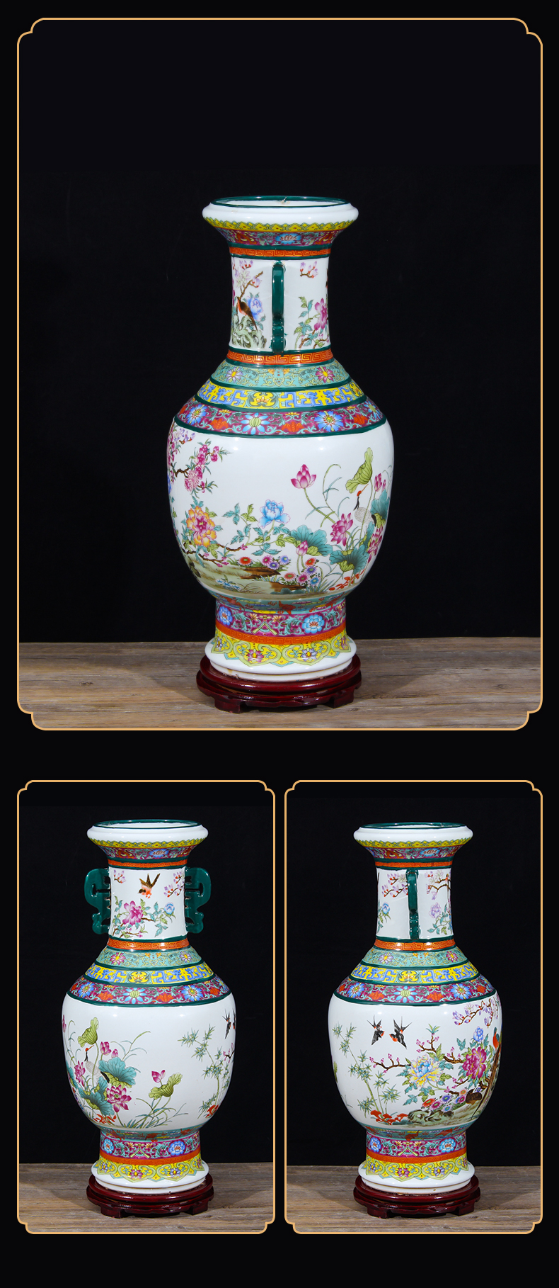 Jingdezhen porcelain qianlong pastel ears king porcelain painting of flowers and landing big vases, flower arrangement sitting room adornment is placed