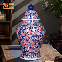 Jingdezhen ceramic hand-painted blue and white porcelain general jar Chinese porcelain bottle living room floor large vase porcelain ornaments large