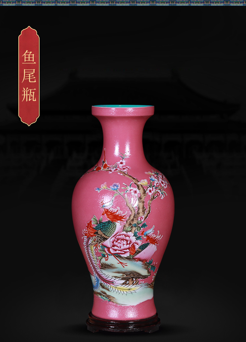 Jingdezhen famille rose porcelain vase trumpet furnishing articles sitting room TV ark, flower arranging water raise flower decoration