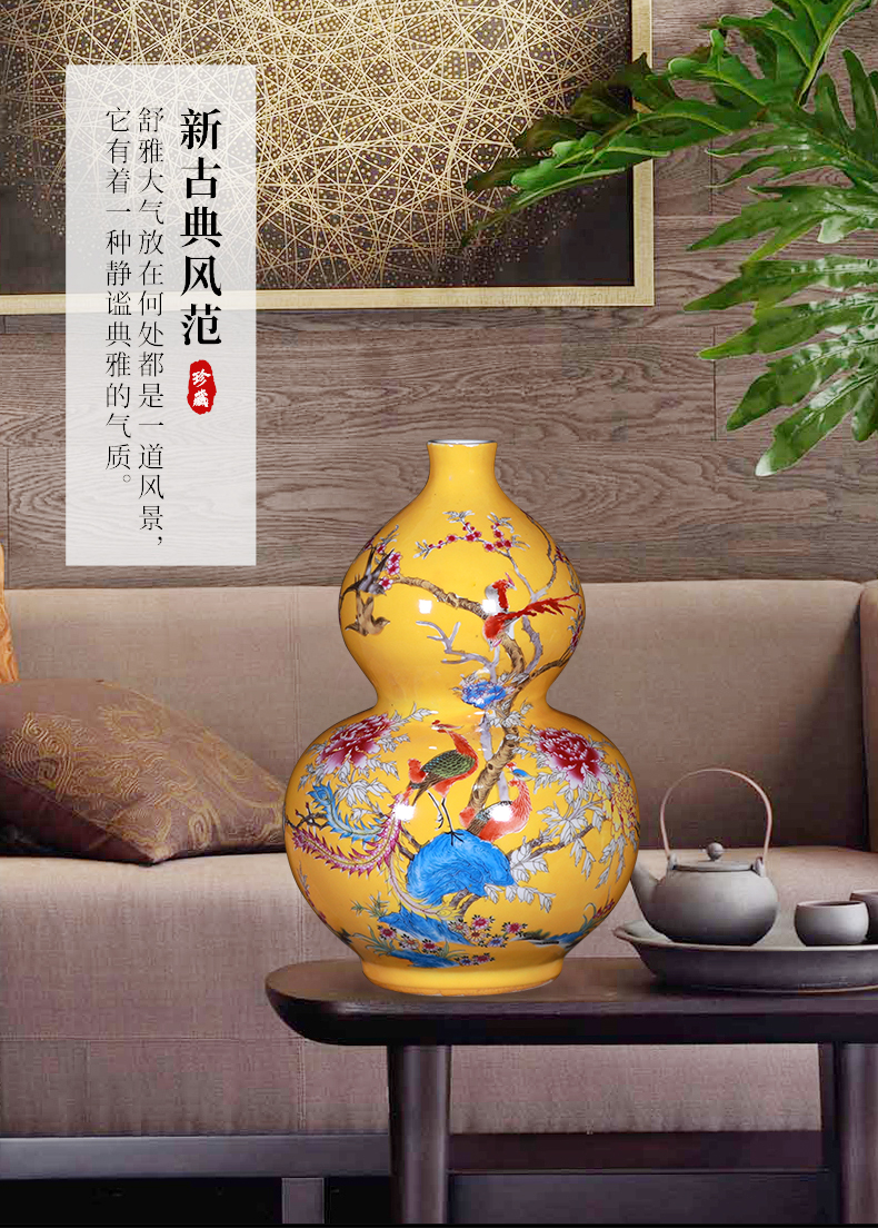 Pastel gourd vases, flower arranging device home sitting room adornment is placed jingdezhen ceramic painting of flowers and birds gift collection