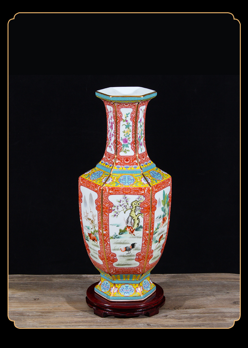 Jingdezhen ceramics vase flower arranging Chinese archaize sitting room qianlong pastel furnishing articles porch rich ancient frame ornaments