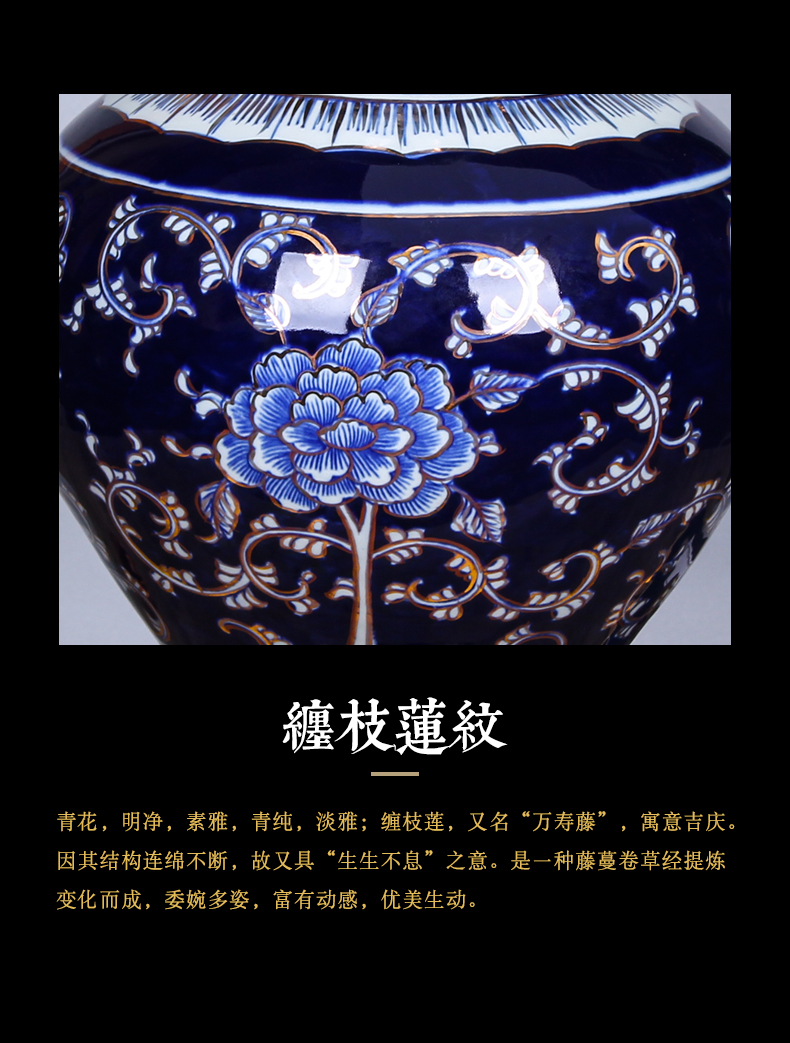 Jingdezhen blue and white vase hand - made paint ceramics new Chinese style living room TV cabinet office furnishing articles ornament