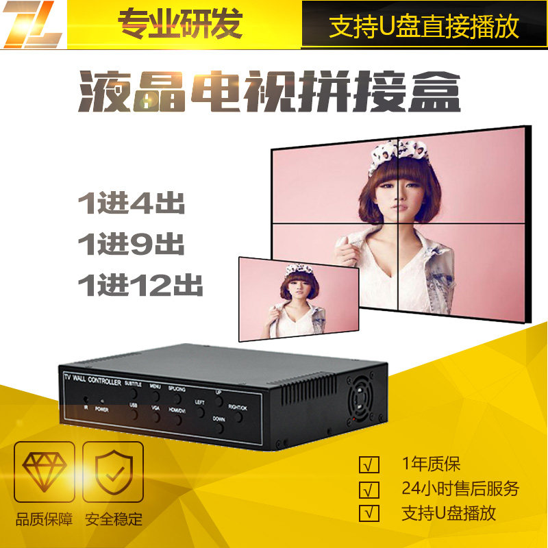 4K LCD TV splicing box 1 in 4 6 9 12 out HDMI matrix host multi-screen image processor U disk broadcast