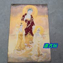 Ancient play religious Buddha statue silk gold silk embroidery Mizong Tang card embroidery bodhisattva brocade hang painting West Three Saints