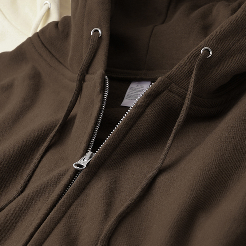 Chocolate Color 460g Heavyweight Autumn and Winter Hooded Cardigan Zipper Sweatshirt Solid Color Pure Cotton Casual Jacket for Men and Women