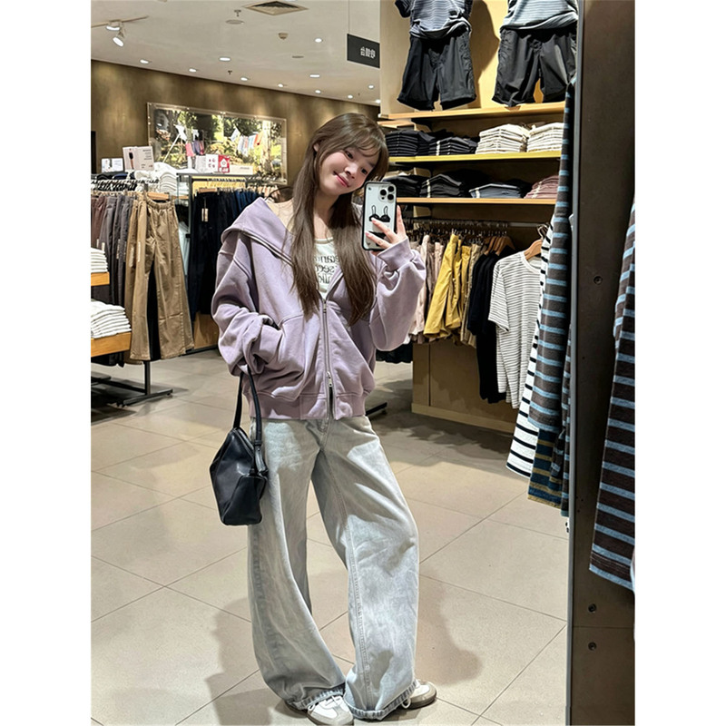 American-Style Purple Hooded Sweatshirt Jacket for Women, Loose and Casual for Autumn, Versatile, Preppy Style, Zip-Up Cardigan Top American-Style Purple Hooded Sweatshirt Jacket for Women, Loose and Casual for Autumn, Versatile, Preppy Style, Zip-Up Cardigan Top