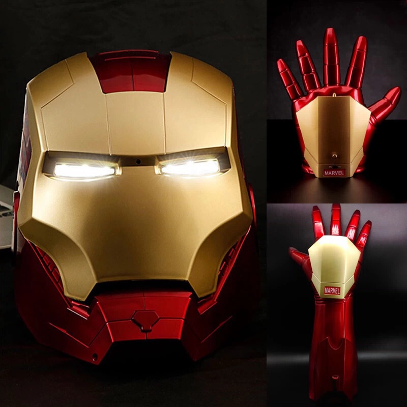 Iron Man's Helmet Jarvis Electric Wearable Light-Up Transforming Children's Mask Gloves Arm Toy for Boys