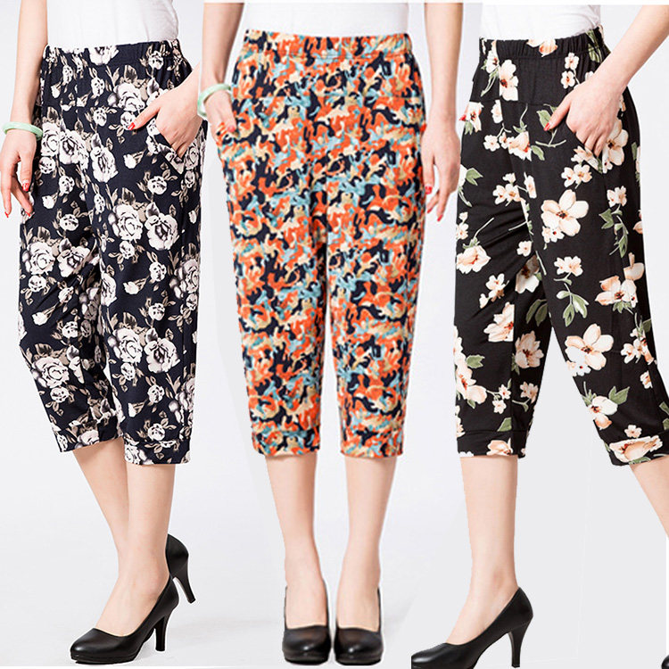 Plus Fat Increases Middle Aged Summer Clothing Women Pants Light Cage Pants Outside Wearing Ice Silk Seven Pants Big Code Mamma Dress Tightness Pants-Taobao