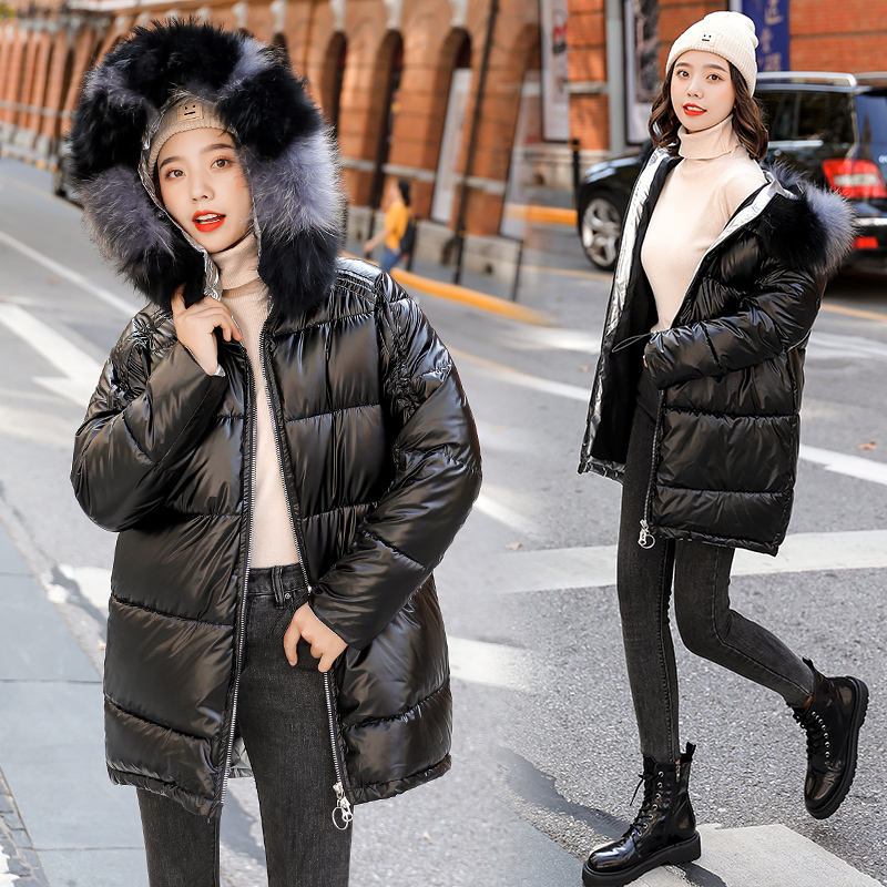 潮流亮面棉服女2019新款韩版宽松羽绒棉衣中长款过膝棉袄保暖外套