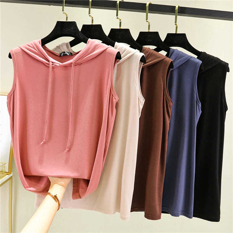 Model vest female summer thin outer wearing sleeveless cap T-shirt loose blouse large number slim underwear coat