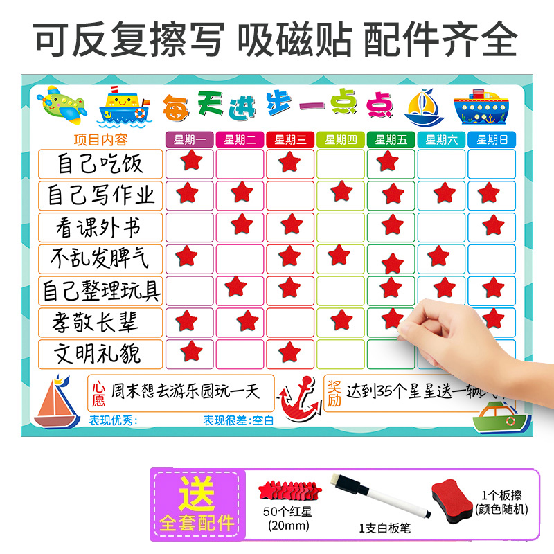 Preferential Magnetic Self-Discipline Wall Sticker Children's Growth Table Home Growth Good Habits Formation Reward Wall Sticker Record Table Time Management Punch Card Schedule Primary School Students Learn Self-Discipline Artifact Points Punch Card