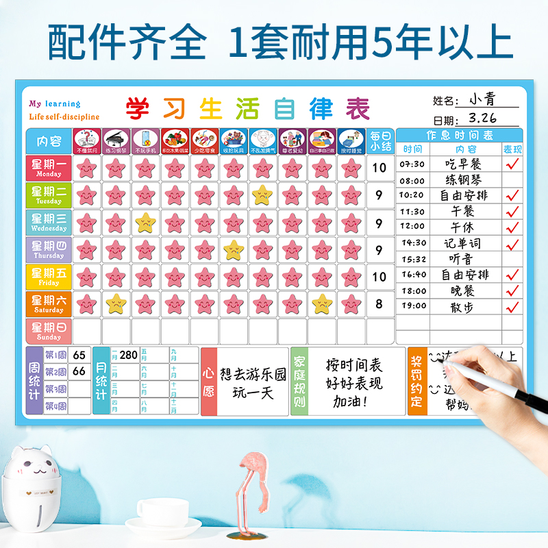 Youyi Magnetic Children's Growth Self-Discipline Table Reward Record Table Home Reward Punch Card Table Plan Management Time Summer Vacation Primary School Students Baby Learning Artifact Life Good Habits Develop Points Wall Sticker