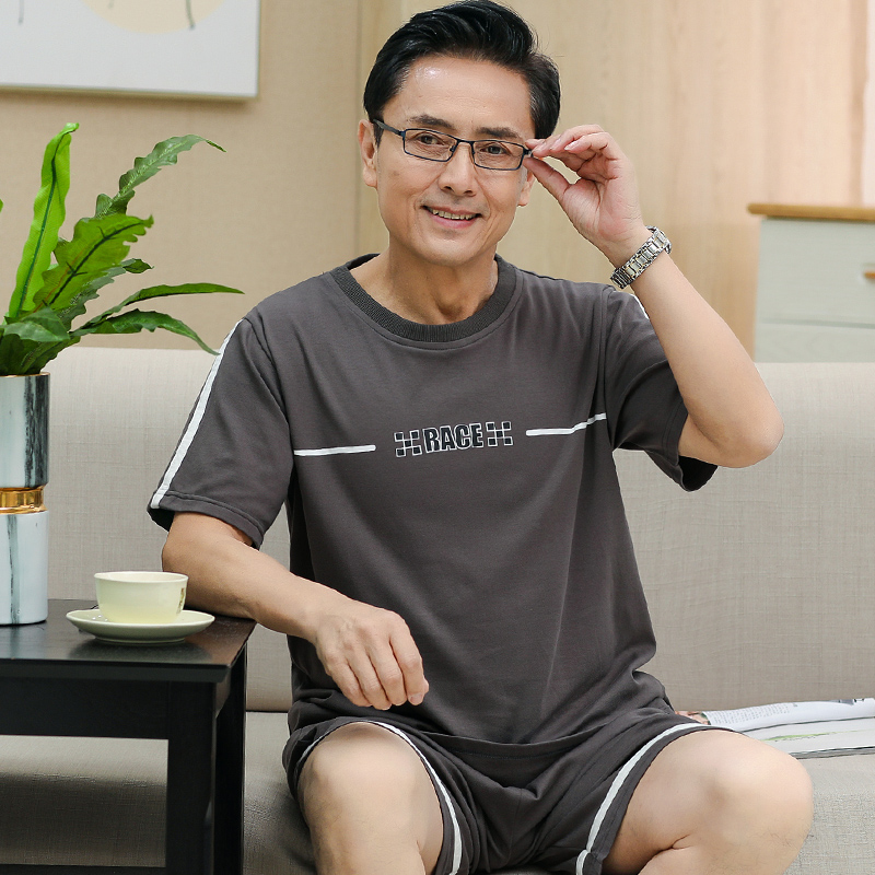 Boomer Middle Aged Men Thin sleeping clothes Summer short sleeves Palate Sleepwear Large Size Year Male Style Home Suit Suit
