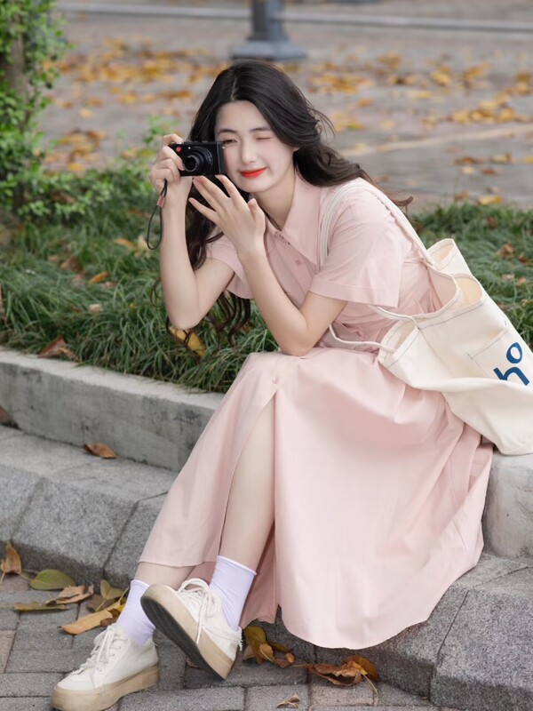 2024 Summer New Style Preppy Casual Shirt Dress with Waist-Cinching Slimming Effect, Pink Polo Collar A-Line Long Skirt 2024 Summer New Style Preppy Casual Shirt Dress with Waist-Cinching Slimming Effect, Pink Polo Collar A-Line Long Skirt