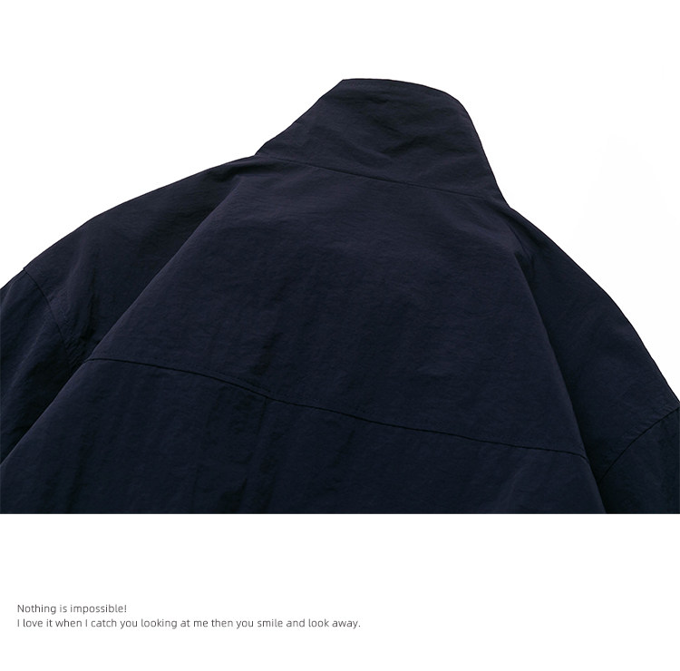 Джинсовая рубашка efrp百搭纯色立领外套男春秋款薄款夹克拉链开衩下摆小众设计感