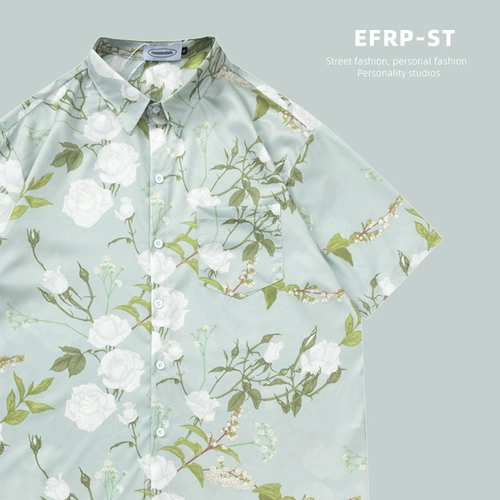 Love White Rose | efrp | Нишевая дизайнерская бренда | Гендерный ветер | Национальная печатная рубашка ветра