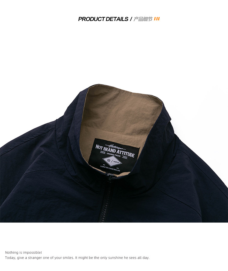 Джинсовая рубашка efrp百搭纯色立领外套男春秋款薄款夹克拉链开衩下摆小众设计感