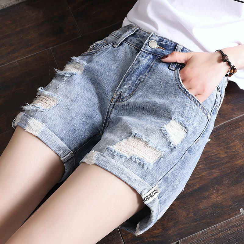 Broadleg Denim Shorts Female Summer 2020 New High Waist Loose Korean version Tide Display Slim Net Red Casual Breaking Hole Hot Pants