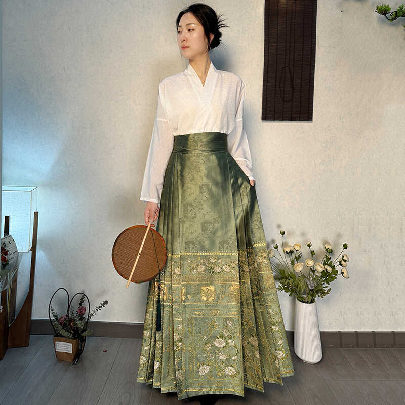 Qingyuan Original Hanfu Mamian Skirt New Chinese Style Daily Commuting [Fan Screen Dance Flower] Spring/Summer New Arrivals