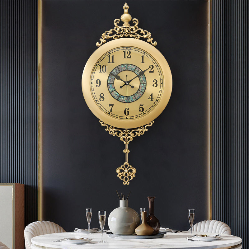 Eurostyle brass hanging clocks Home Living room Decorative Clocks Atmospheric Fashion minimalist Guan Guan Wall Clock Metal Quartz Clocks-Taobao