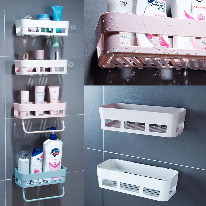 Non-perforated strong seamless kitchen shelf wall hanging basket dressing room shelf bathroom storage basket drain basket