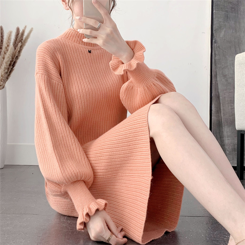 150 small dress trumpet sleeve sweater dress 2022 autumn and winter knitted bottoming skirt women's outerwear foreign style fairy spirit