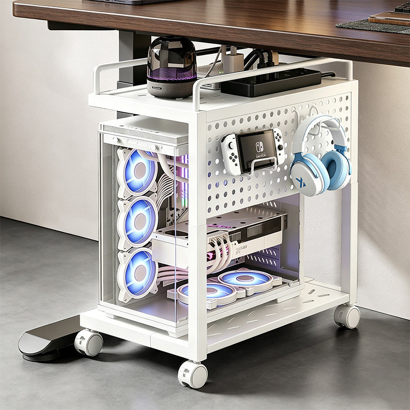 Japanese Imported Under-Desk Computer Host Stand with Wheels, Movable Case Tray for Home and Office Storage