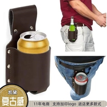 Mountain climbing outdoor beer bottle leather case beer waist bag waist hanging beer case can beverage bottle protective cover customization