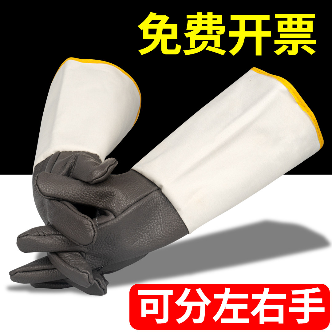 焊工专用帆布烧电焊手套工作劳保耐磨牛皮加厚防烫耐高温长款柔软