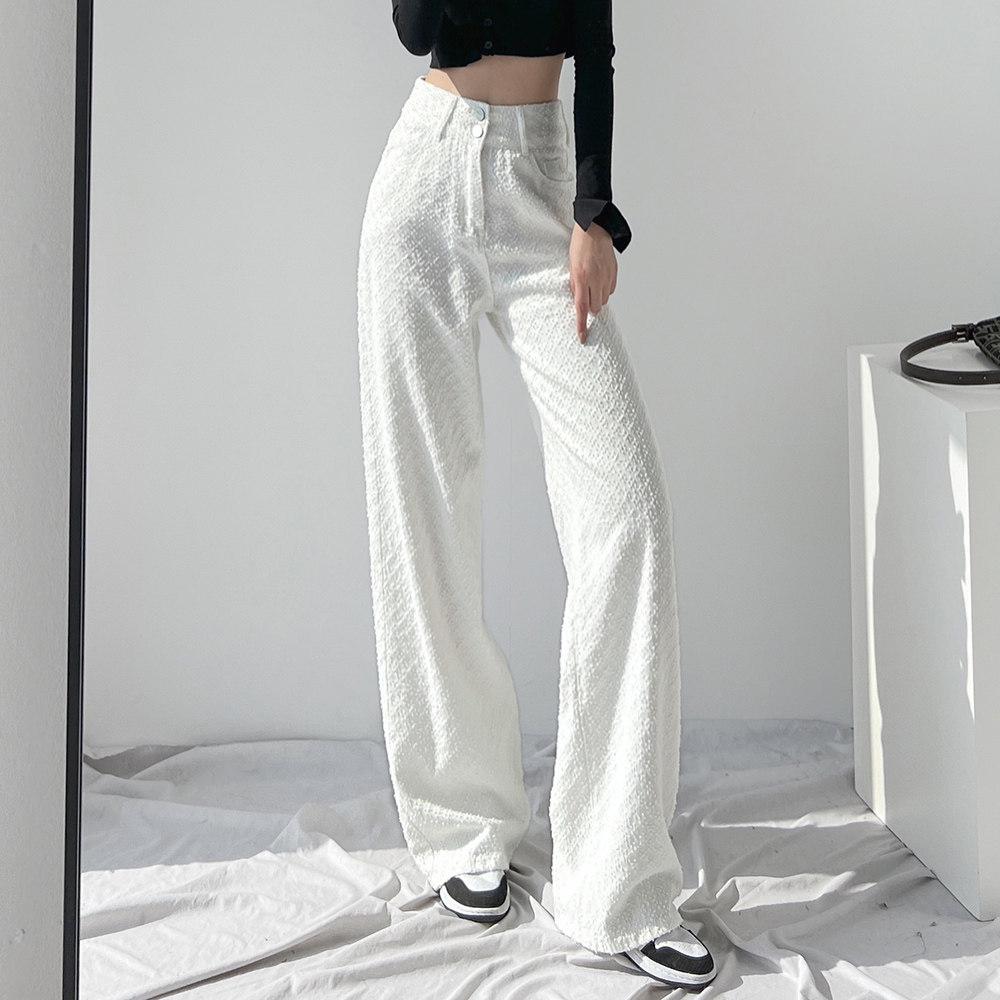 2022 Summer new exploits with wide legs high waist straight cylinder white jeans children's slim design sensation