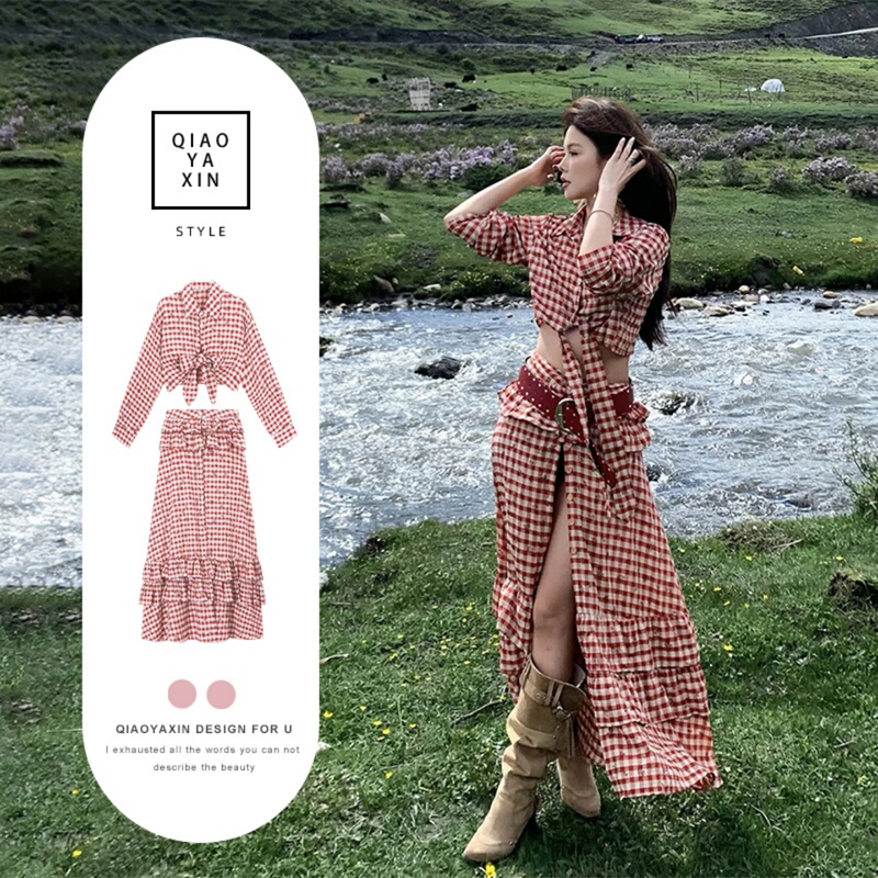 Prairie Xinjiang Travel Outfit Red Dress for Women 2026 New Summer Style Irregular Long Skirt Set