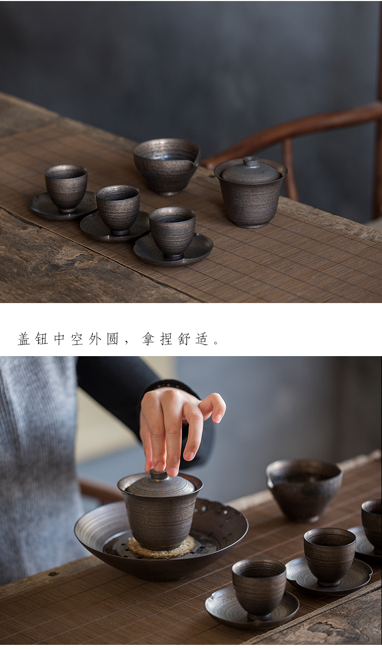 Dream ShuYu rhyme Japanese coarse pottery kung fu tea set hand grasp three only a single small tea tureen large cups restoring ancient ways