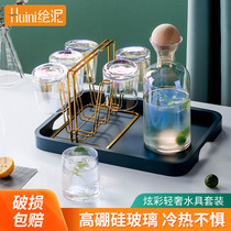 Light luxury cold kettle high temperature resistant glass household large capacity lemon container creative cold water cup set kettle