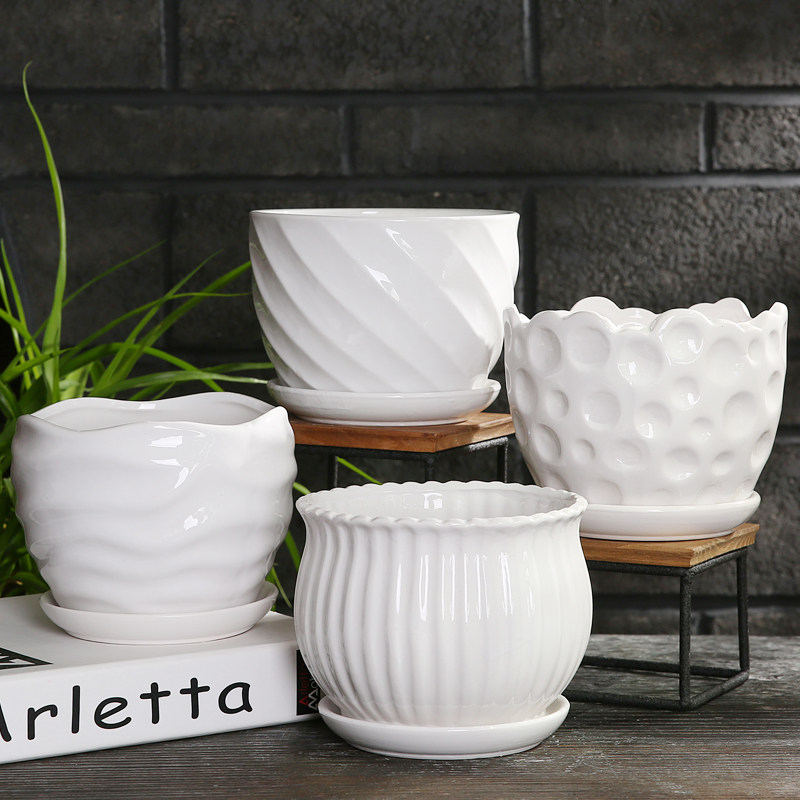 White Ceramic Plant Pots – Large & Medium Home Planters for Pothos, Spider Plants, Succulents, Phalaenopsis – Wholesale Price – Clearance Sale