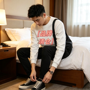 Men's Sweatshirt Spring and Autumn 2026 New Round Neck Pure Cotton Long-Sleeve Top Loose Casual Trendy Brand Base Shirt B3