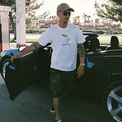 Tide brand Yu Wenle Hong Kong style loose short sleeve men's tide shirt diamond print men's round neck trend Joker New