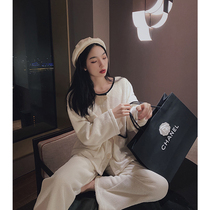 Autumn Winter Rice Grain Suede Pyjamas Woman Pure Color Long Sleeves Two Sets 2021 New Sweet Exterior Wear Home Suit Suit