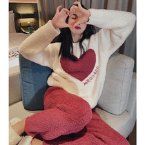 Pajamas Woman Winter Coral Suede Thick sleeping clothes sweet and soft glutinous wool thread knit family clothes can be worn out of two sets