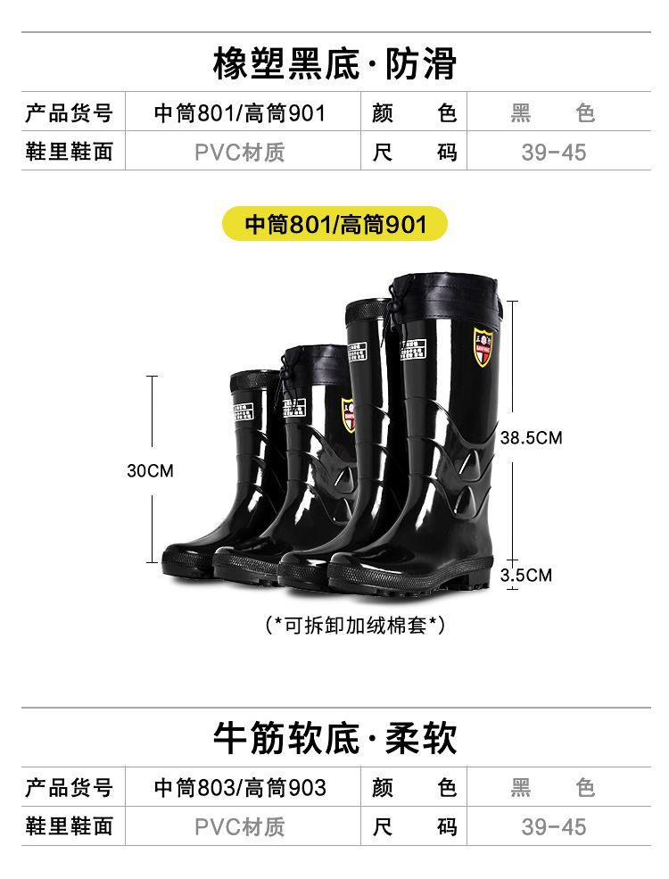 Sản phẩm mới mặc overshoes mùa hè có gân đáy giày đi mưa nam giày đi mưa nam ống cao người đàn ông màu đen giày đánh cá chống thấm nước giày chống trượt - Rainshoes