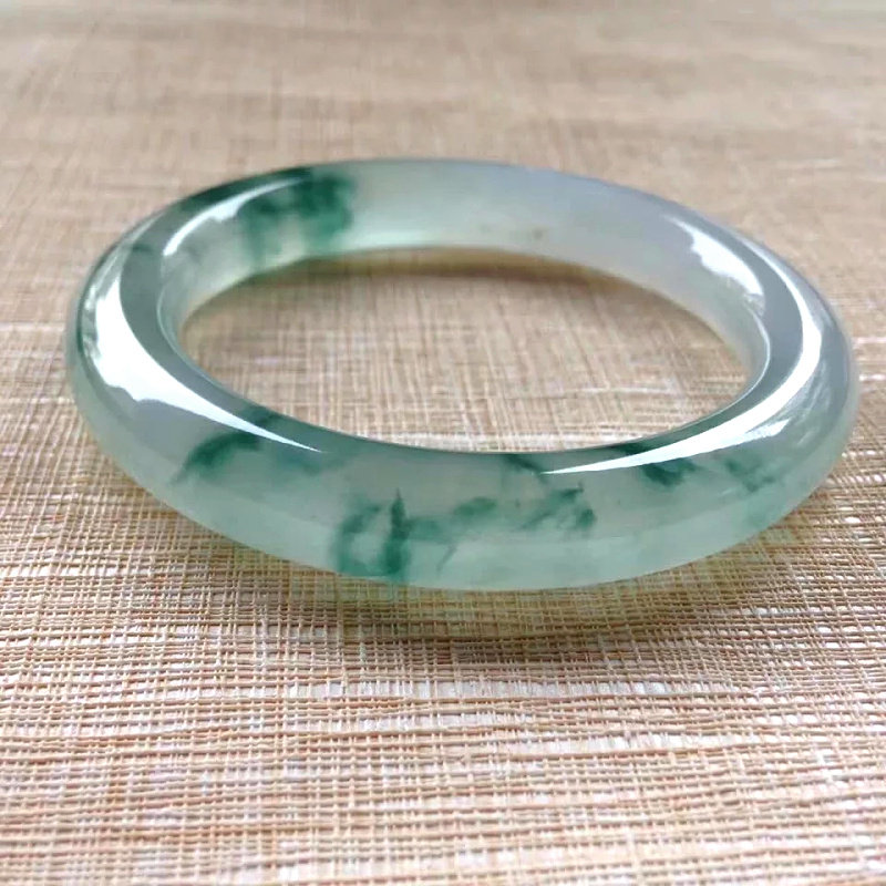 Natural Burmese ice species floating blue flower jade bracelet round bar old pit clear water positive circle jade bracelet pendant female models a goods