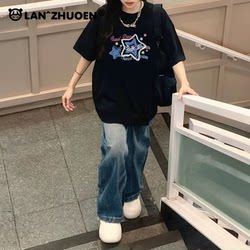 Black Pure Cotton Short-Sleeved T-Shirt for Women, Summer 2025 New Style, American Retro, High-End Feel, Loose Half-Sleeve Top, Trendy Brand