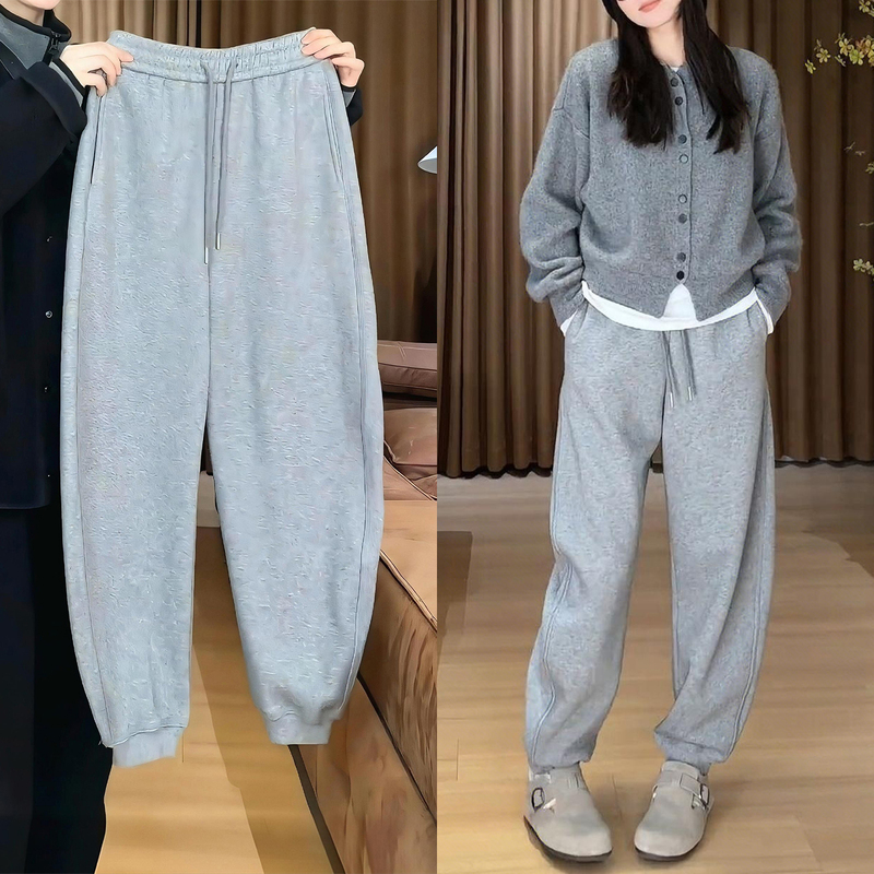 Gray Drawstring Casual Sweatpants for Women, Plus Size, New Autumn and Winter Style, Pear-Shaped, Loose Fit, Slimming, Elastic Waist, Sports Pants Gray Drawstring Casual Sweatpants for Women, Plus Size, New Autumn and Winter Style, Pear-Shaped, Loose Fit, Slimming, Elastic Waist, Sports Pants