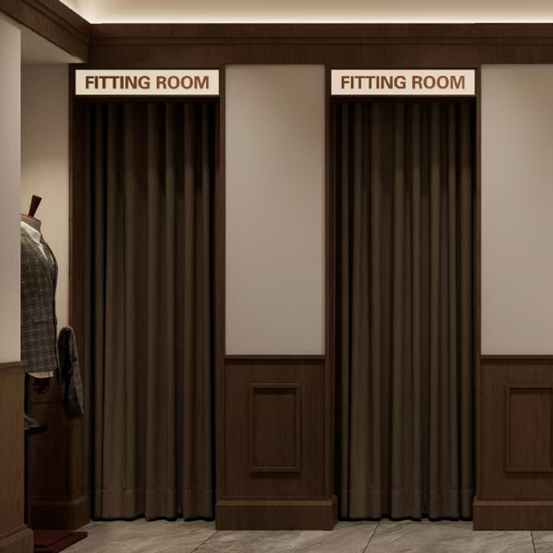 High-End Velvet Women's Clothing Store Fitting Room Partition Door Curtain, No-Drill Coffee-Colored Commercial Dressing Room Curtain