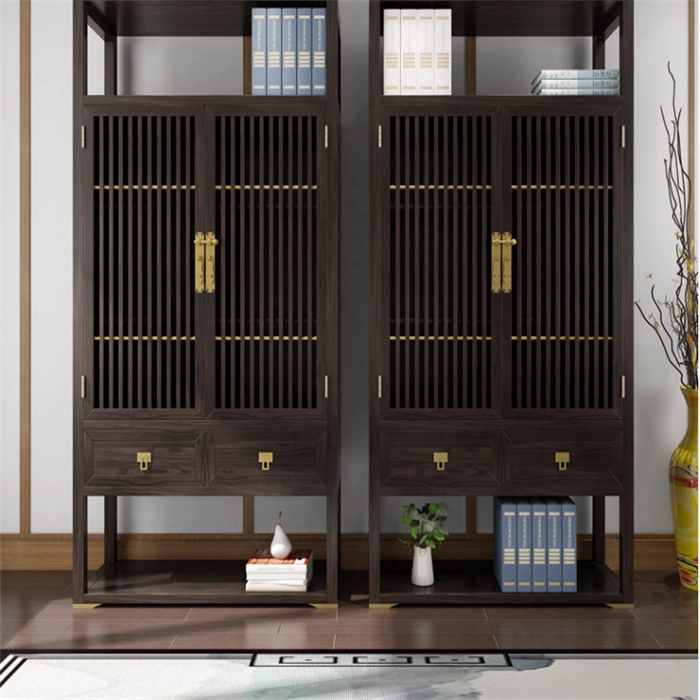 Tủ sách Trung Quốc mới với cửa lưu trữ tủ trưng bày gỗ rắn khung bogu màu đen óc chó màu đăng nhập nội thất phòng học - Buồng
