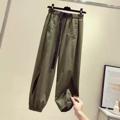 European station loose straight sports casual pants autumn 2021 New High waist tooling toe nine-point Haren pants women